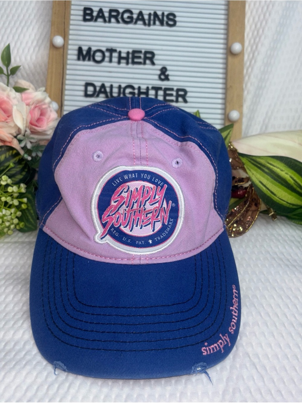 Simply Southern Blue Pink Women's Adjustable Hat Strapback Baseball Cap